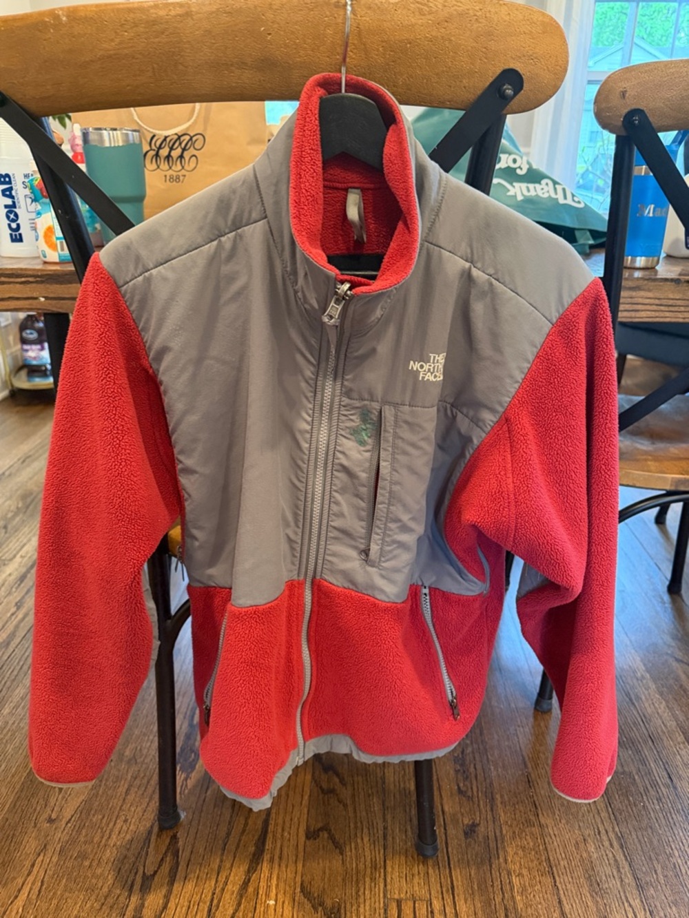 The North Face Women’s Red and Gray Fleece Jacket - Stain on it
